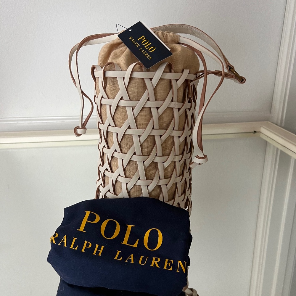 NWT. POLO RALPH LAUREN Cream  Woven Logo bucket